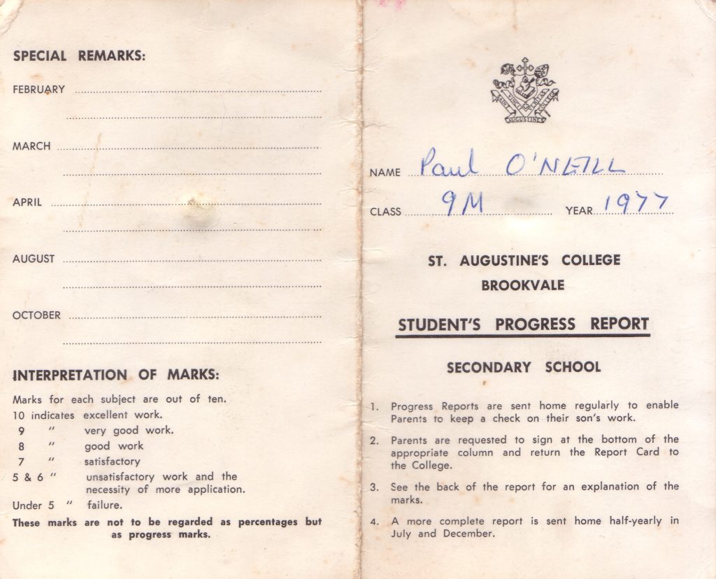 1977 - Class 9M progress report card